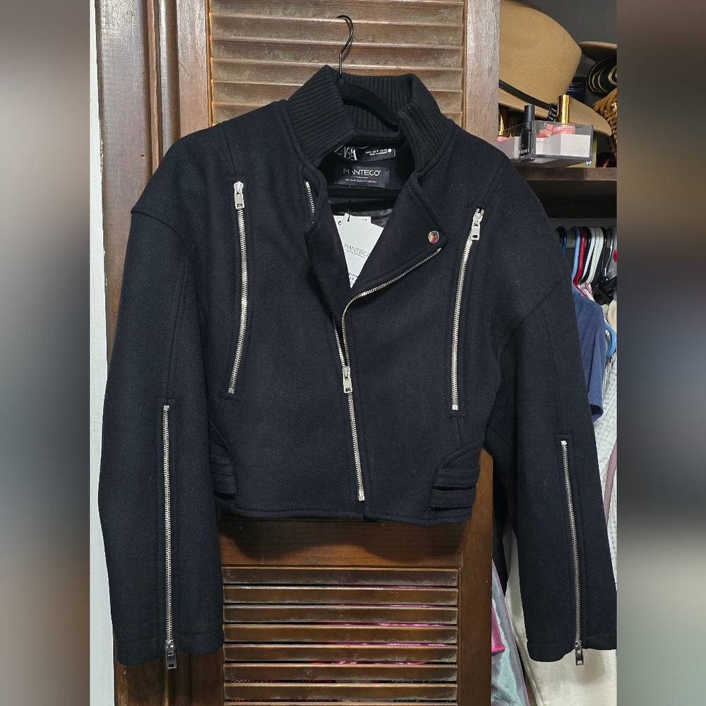 Zara Black Bomber Jacket with Silver Accents